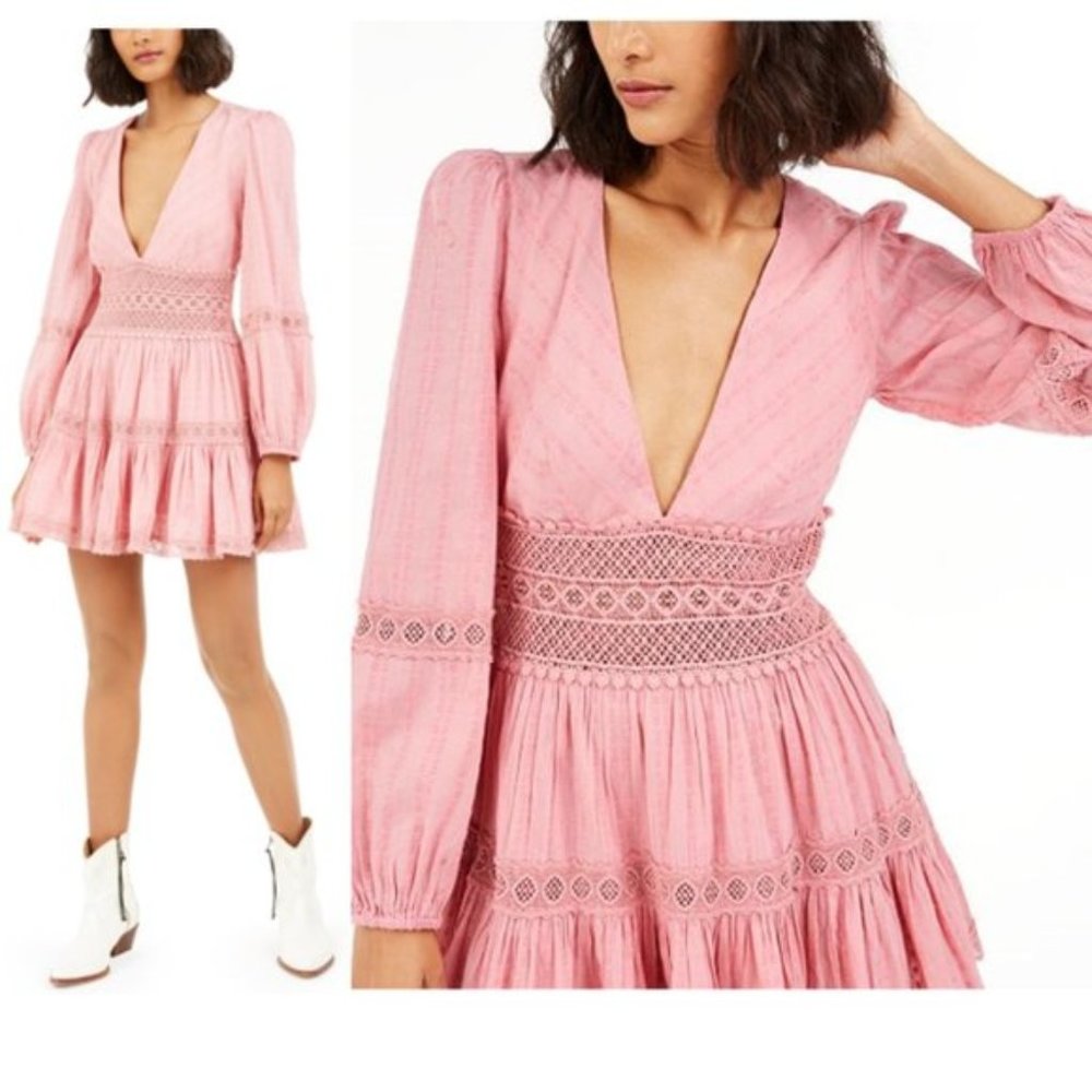 Free People Embroidered Mini Flare Dress
